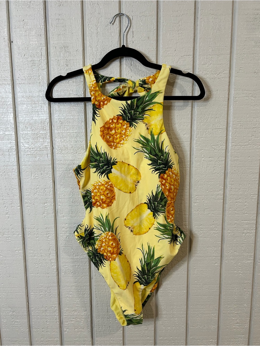 Anthropologie Pineapple High Neck One Piece Swimsuit, size large.